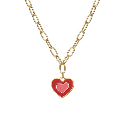 Double Heart Enamel Pendant