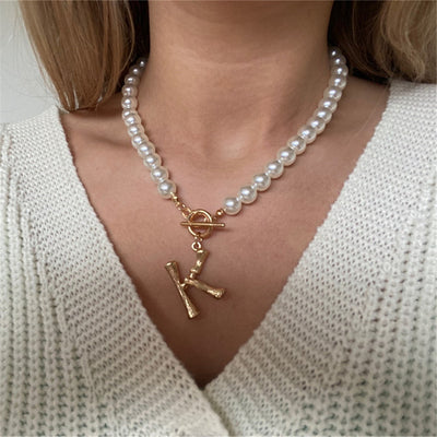 Pearl Choker Golden Initial