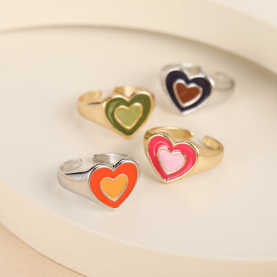 Double Heart Enamel Ring