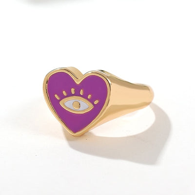 Enamel Evil Eye Heart Ring