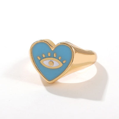 Enamel Evil Eye Heart Ring