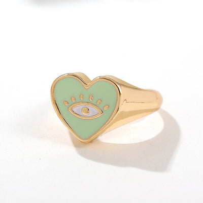 Enamel Evil Eye Heart Ring