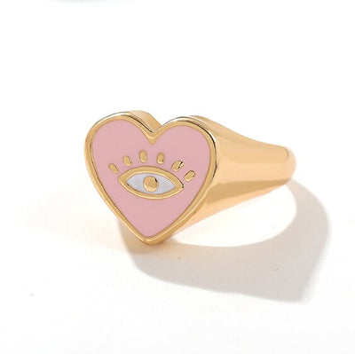 Enamel Evil Eye Heart Ring